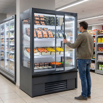 GGM Gastro Commercial multideck display fridge - 1018mm - 528L - with 2 hinged glass doors & 4 shelves - Anthracite