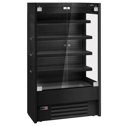 GGM Gastro Commercial multideck display fridge - 1100mm - with 2 hinged glass doors & 4 shelves - Black