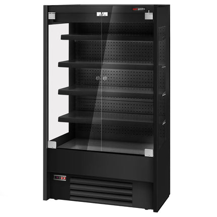 GGM Gastro Commercial multideck display fridge - 1100mm - with 2 hinged glass doors & 4 shelves - Black
