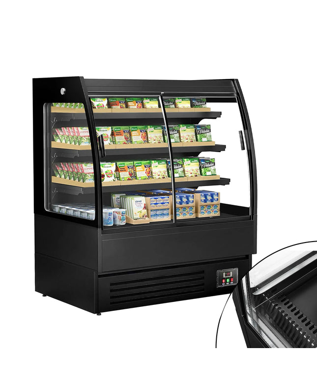 GGM Gastro Commercial multideck display fridge - 1200mm - 380L - with 2 double‑glazed sliding doors & 3 shelves - Black