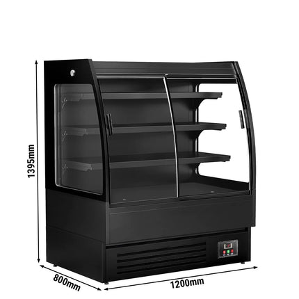 GGM Gastro Commercial multideck display fridge - 1200mm - 380L - with 2 double‑glazed sliding doors & 3 shelves - Black
