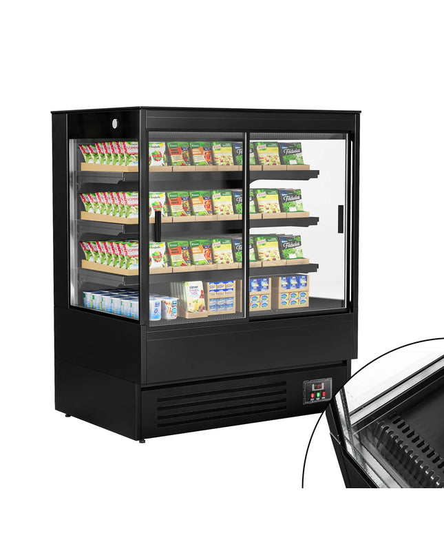 GGM Gastro Commercial multideck display fridge - 1200mm - 390L - 2 double‑glazed sliding doors & 3 shelves - Black