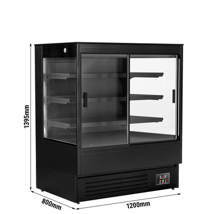 GGM Gastro Commercial multideck display fridge - 1200mm - 390L - 2 double‑glazed sliding doors & 3 shelves - Black