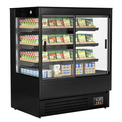 GGM Gastro Commercial multideck display fridge - 1200mm - 390L - 2 double‑glazed sliding doors & 3 shelves - Black