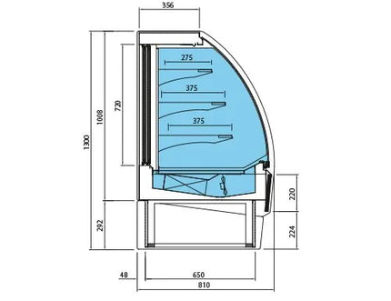 GGM Gastro Commercial multideck display fridge - 1250mm - 365L - with 2 sliding glass doors & 3 shelves - rear sliding doors - incl. night blind - Black/White