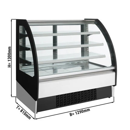 GGM Gastro Commercial multideck display fridge - 1250mm - 365L - with 2 sliding glass doors & 3 shelves - rear sliding doors - incl. night blind - Black/White