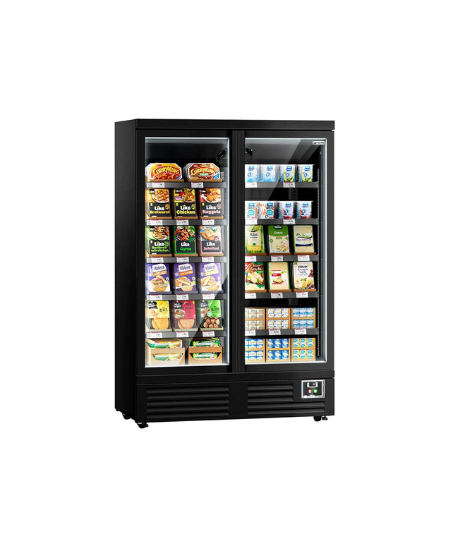 GGM Gastro Commercial multideck display fridge - 1260mm - 991L - with 2 hinged glass doors & 5 shelves - Black