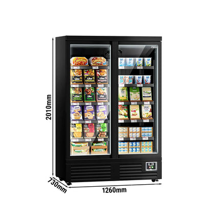 GGM Gastro Commercial multideck display fridge - 1260mm - 991L - with 2 hinged glass doors & 5 shelves - Black
