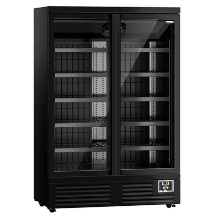 GGM Gastro Commercial multideck display fridge - 1260mm - 991L - with 2 hinged glass doors & 5 shelves - Black