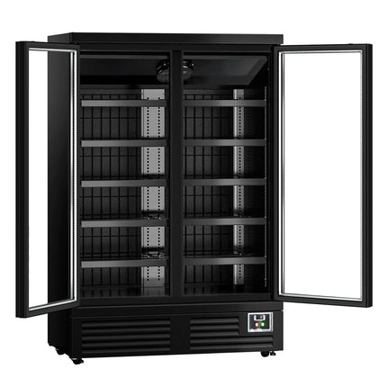 GGM Gastro Commercial multideck display fridge - 1260mm - 991L - with 2 hinged glass doors & 5 shelves - Black