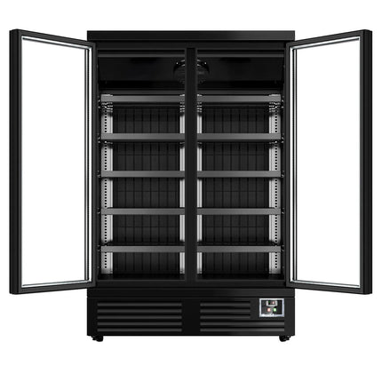 GGM Gastro Commercial multideck display fridge - 1260mm - 991L - with 2 hinged glass doors & 5 shelves - Black