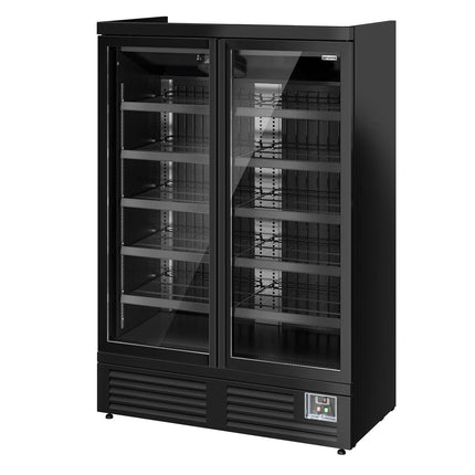 GGM Gastro Commercial multideck display fridge - 1260mm - 991L - with 2 hinged glass doors & 5 shelves - Black