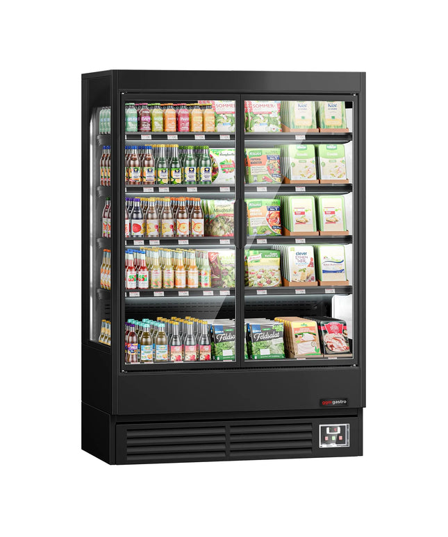 GGM Gastro Commercial multideck display fridge - 1320mm - 595L - with 2 hinged glass doors & 4 shelves - Black