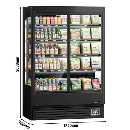 GGM Gastro Commercial multideck display fridge - 1320mm - 595L - with 2 hinged glass doors & 4 shelves - Black
