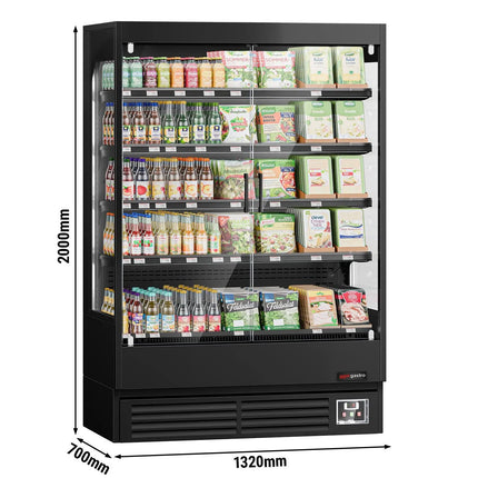 GGM Gastro Commercial multideck display fridge - 1320mm - 595L - with 2 hinged glass doors & 4 shelves - Black