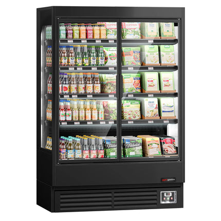 GGM Gastro Commercial multideck display fridge - 1320mm - 595L - with 2 hinged glass doors & 4 shelves - Black