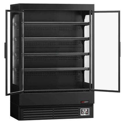 GGM Gastro Commercial multideck display fridge - 1320mm - 595L - with 2 hinged glass doors & 4 shelves - Black