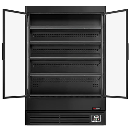 GGM Gastro Commercial multideck display fridge - 1320mm - 595L - with 2 hinged glass doors & 4 shelves - Black