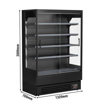 GGM Gastro Commercial multideck display fridge - 1320mm - 595L - with 2 sliding glass doors & 4 shelves - Black