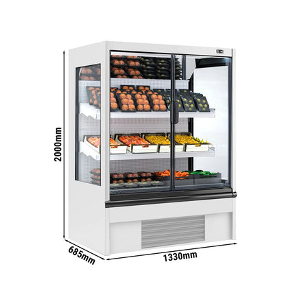 GGM Gastro Commercial multideck display fridge - 1330mm - 370L - with 2 hinged glass doors & 2 shelves - White