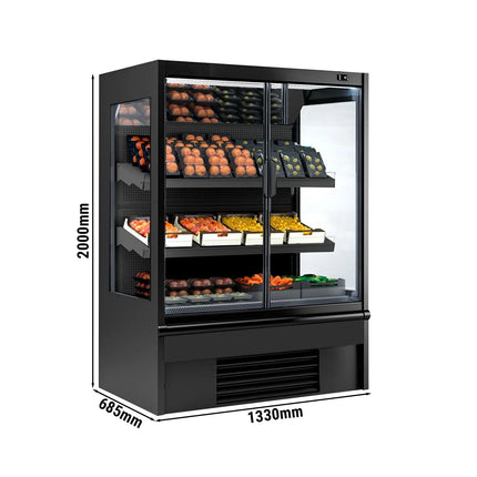 GGM Gastro Commercial multideck display fridge - 1330mm - 370L - with 2 hinged glass doors & 2 shelves - Black
