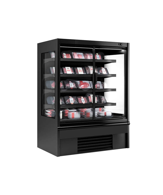 GGM Gastro Commercial multideck display fridge - 1330mm - 455L - with 2 hinged glass doors & 4 shelves - Black