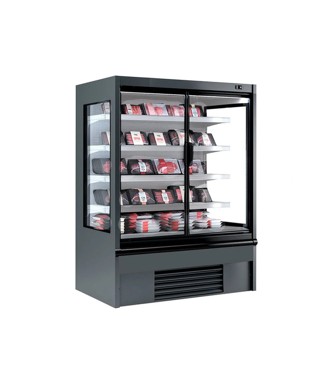 GGM Gastro Commercial multideck display fridge - 1330mm - 455L - with 2 hinged glass doors & 4 shelves - Anthracite