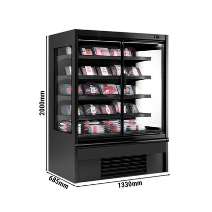 GGM Gastro Commercial multideck display fridge - 1330mm - 455L - with 2 hinged glass doors & 4 shelves - Black