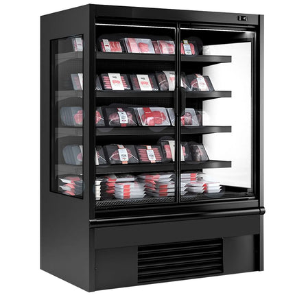 GGM Gastro Commercial multideck display fridge - 1330mm - 455L - with 2 hinged glass doors & 4 shelves - Black