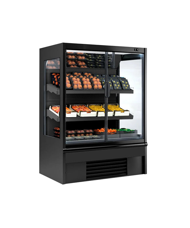 GGM Gastro Commercial multideck display fridge - 1330mm - 569L - with 2 double‑glazed hinged glass doors & 2 shelves - Black