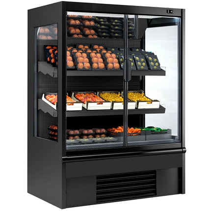 GGM Gastro Commercial multideck display fridge - 1330mm - 569L - with 2 double‑glazed hinged glass doors & 2 shelves - Black