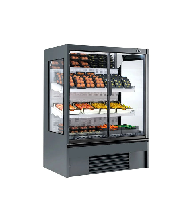 GGM Gastro Commercial multideck display fridge - 1330mm - 569L - with 2 hinged glass doors & 2 shelves - Anthracite