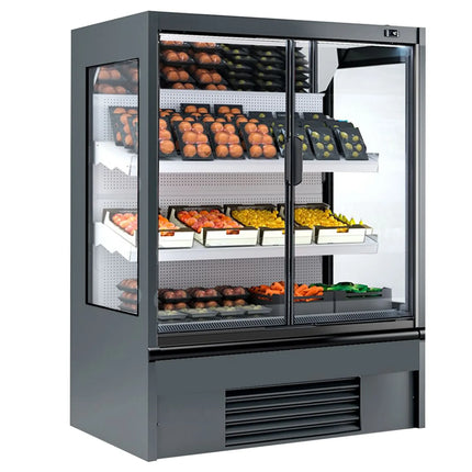GGM Gastro Commercial multideck display fridge - 1330mm - 569L - with 2 hinged glass doors & 2 shelves - Anthracite