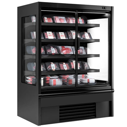 GGM Gastro Commercial multideck display fridge - 1330mm - 711L - with 2 double‑glazed hinged glass doors & 4 shelves - Black