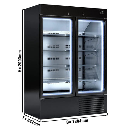 GGM Gastro Commercial multideck display fridge - 1384mm - 1310L - with 2 hinged glass doors & 4 shelves - Black