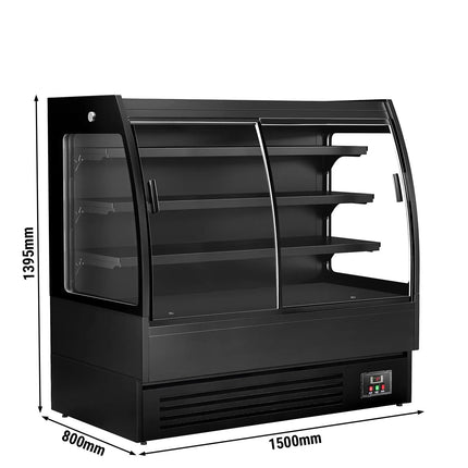 GGM Gastro Commercial multideck display fridge - 1500mm - 480L - with 2 double‑glazed sliding doors & 3 shelves - Black
