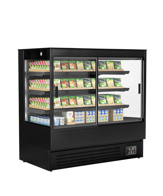 GGM Gastro Commercial multideck display fridge - 1500mm - 493L - with 2 sliding glass doors & 3 shelves - Black