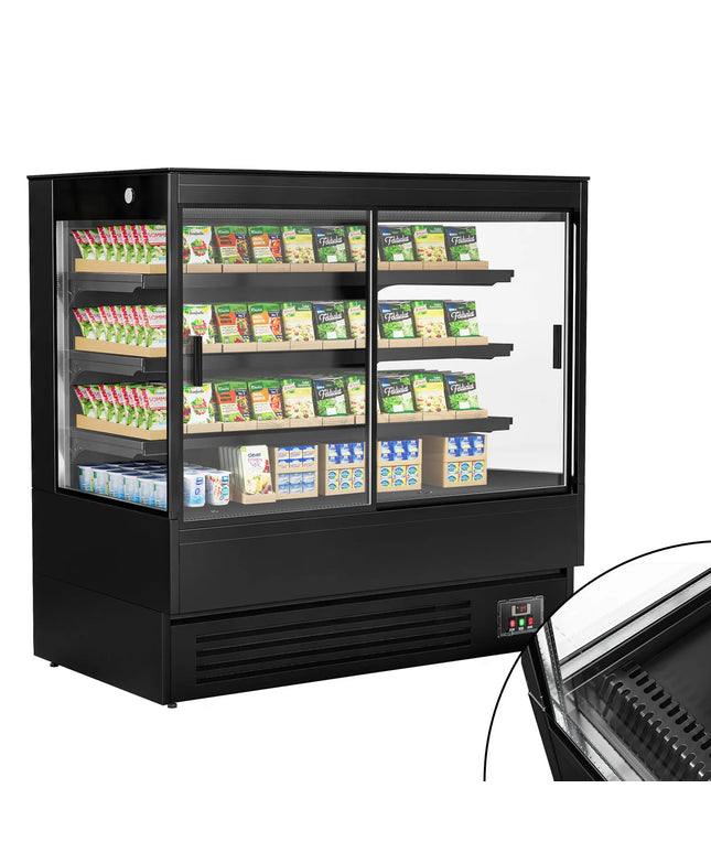 GGM Gastro Commercial multideck display fridge - 1520mm - 493L - with 2 double‑glazed sliding doors & 3 shelves - Black