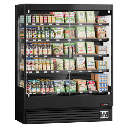 GGM Gastro Commercial multideck display fridge - 1524mm - 693L - with 2 hinged glass doors & 4 shelves - Black