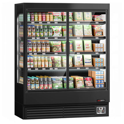 GGM Gastro Commercial multideck display fridge - 1524mm - 693L - with 2 hinged glass doors & 4 shelves - Black