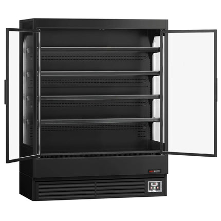 GGM Gastro Commercial multideck display fridge - 1524mm - 693L - with 2 hinged glass doors & 4 shelves - Black