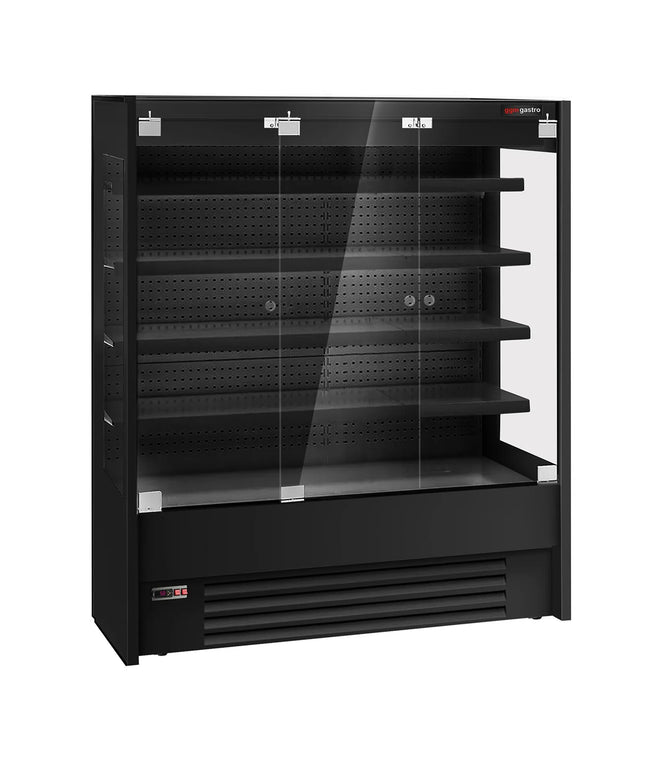 GGM Gastro Commercial multideck display fridge - 1585mm - with 3 hinged glass doors & 4 shelves - Black