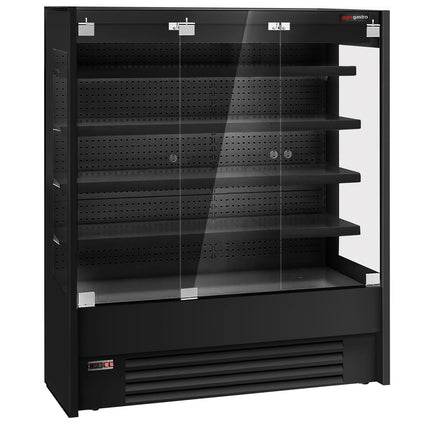 GGM Gastro Commercial multideck display fridge - 1585mm - with 3 hinged glass doors & 4 shelves - Black