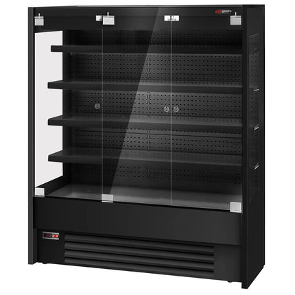 GGM Gastro Commercial multideck display fridge - 1585mm - with 3 hinged glass doors & 4 shelves - Black