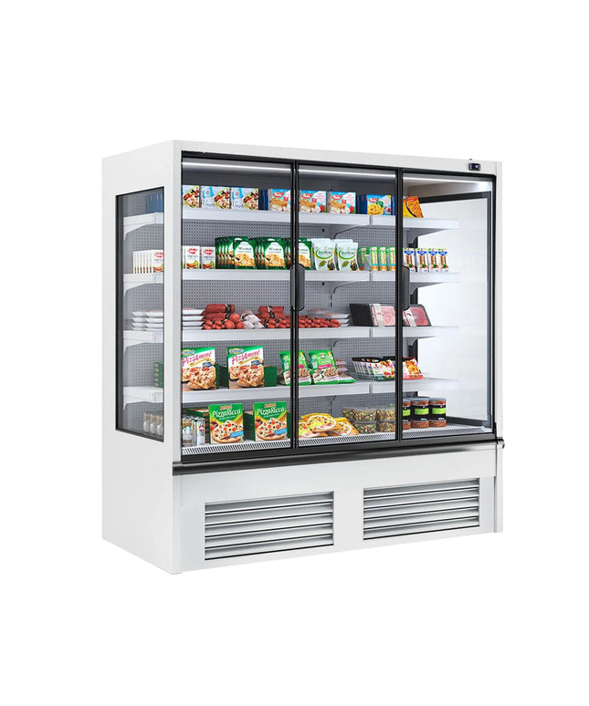 GGM Gastro Commercial multideck display fridge - 1875mm - 683L - with 3 double‑glazed hinged glass doors & 4 shelves - White