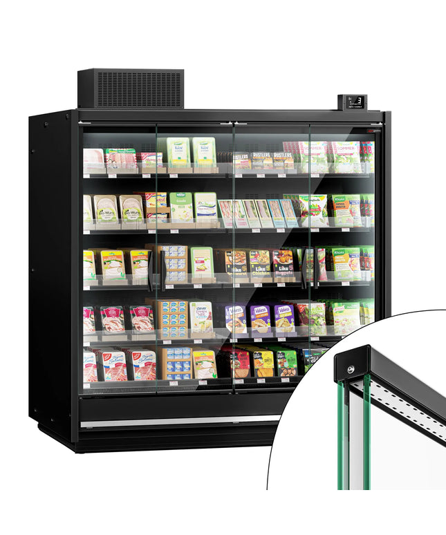 GGM Gastro Commercial multideck display fridge - 1875mm - with 4 hinged glass doors & 5 shelves - Black