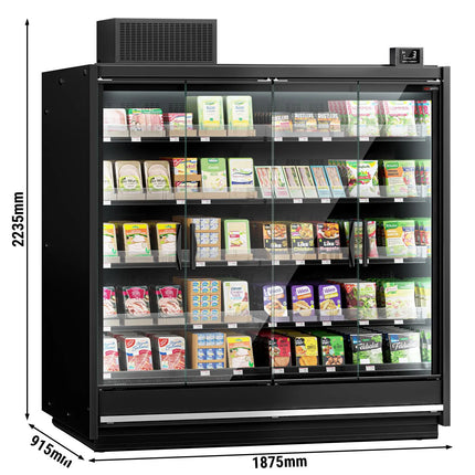 GGM Gastro Commercial multideck display fridge - 1875mm - with 4 hinged glass doors & 5 shelves - Black