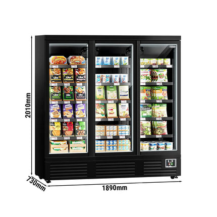 GGM Gastro Commercial multideck display fridge - 1890mm - 1539L - with 3 double‑glazed hinged glass doors & 5 shelves - Black
