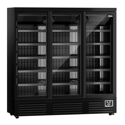 GGM Gastro Commercial multideck display fridge - 1890mm - 1539L - with 3 double‑glazed hinged glass doors & 5 shelves - Black