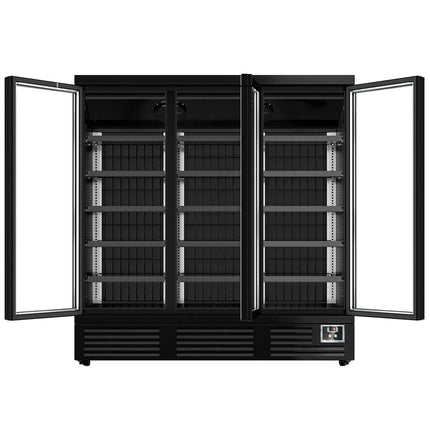 GGM Gastro Commercial multideck display fridge - 1890mm - 1539L - with 3 double‑glazed hinged glass doors & 5 shelves - Black
